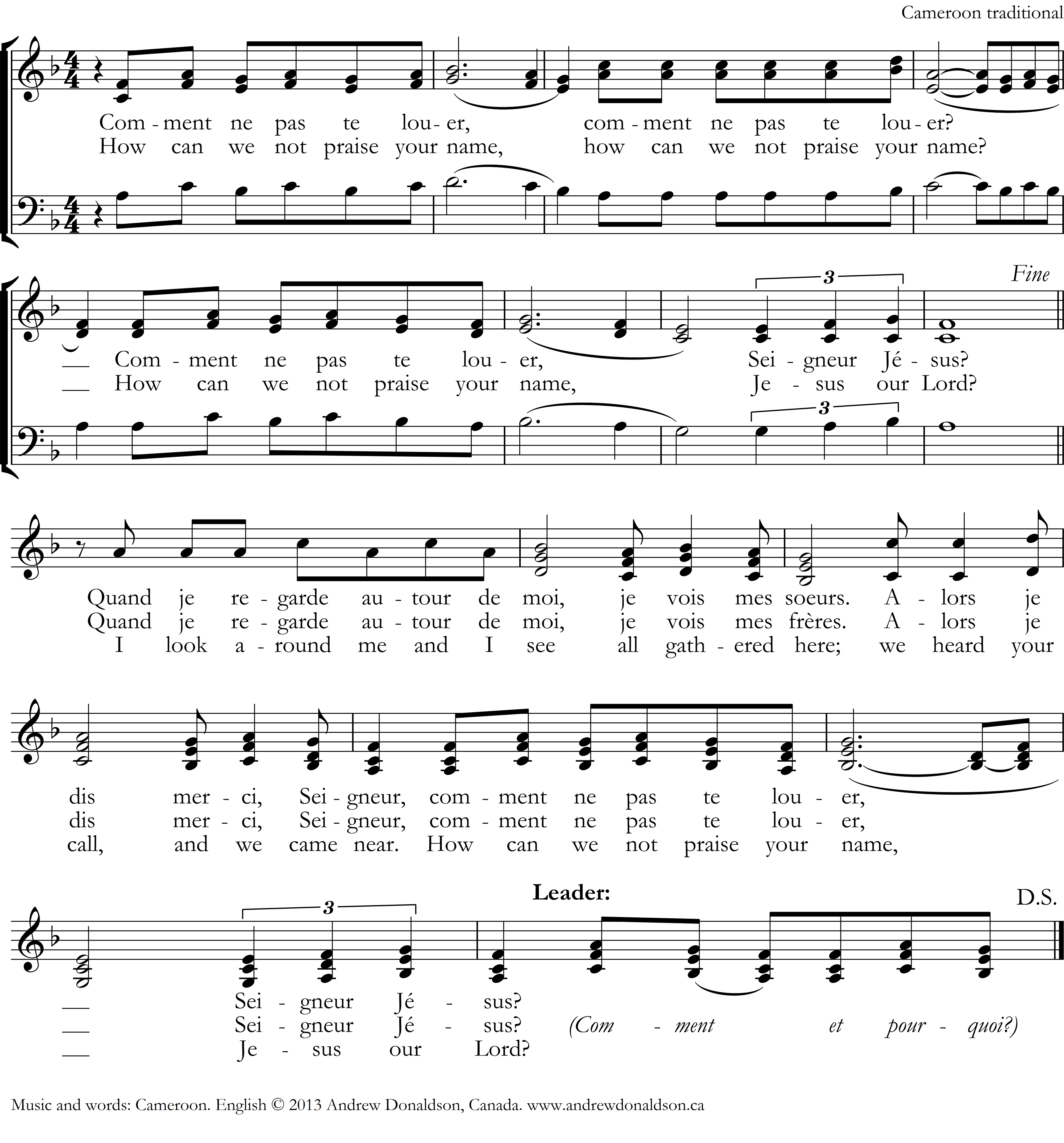 Hymn: Comment ne pas te louer (Cameroon traditional)