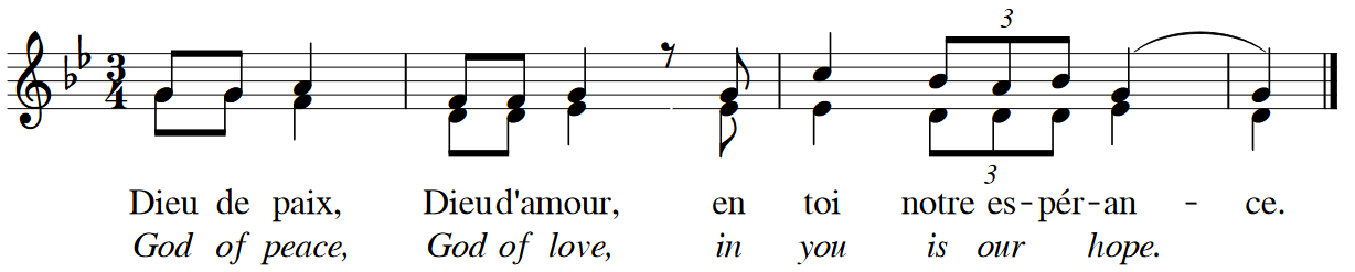 Hymn: Dieu de paix, Dieu d’amour (God of peace, God of love – Community of Grandchamp)