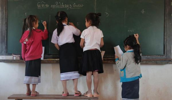 Primary students in Laos at group work.
