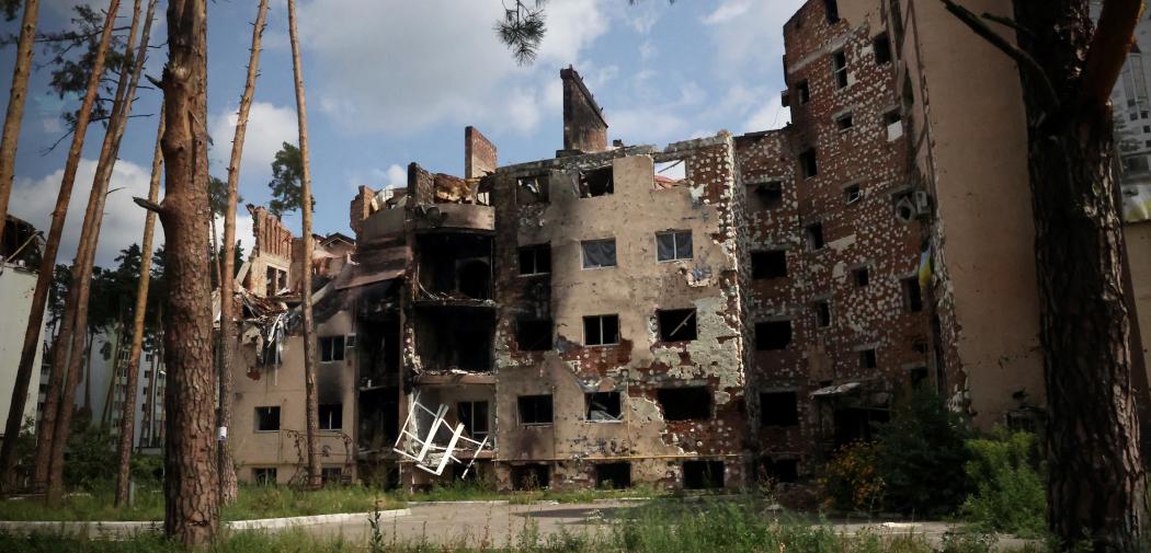Buildings destroyed by bombing in Irpin', on the outskirts of Kyiv, Ukraine.