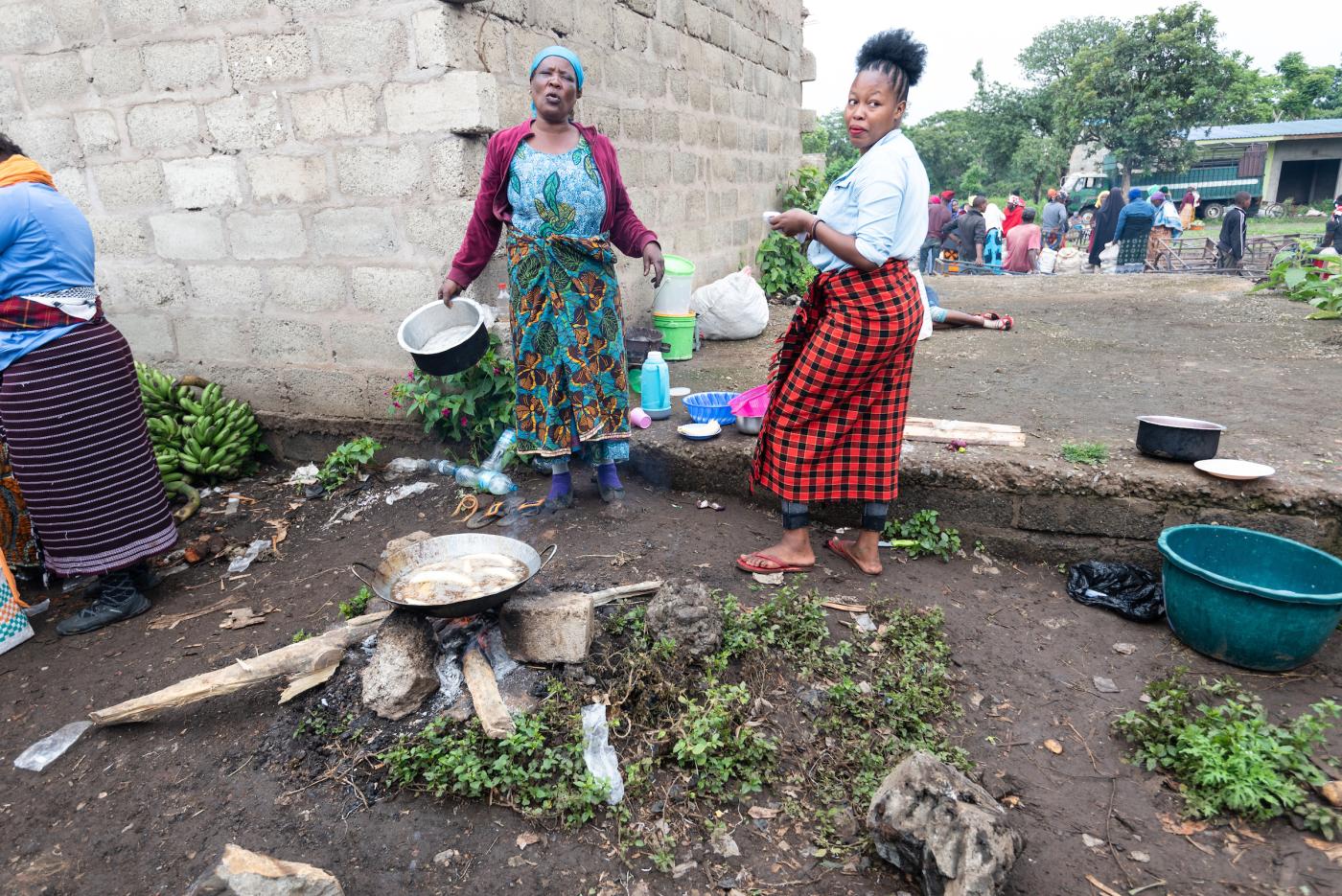 two women in a street market in Arusha, Tanzania