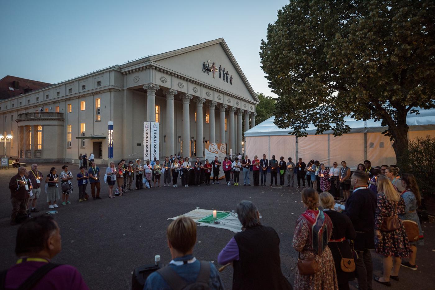 Opening gathering for the Indigenous peoples’ pre-assembly to the World Council of Churches 11th Assembly. The Assembly is held in Karlsruhe, Germany from 31 August to 8 September, under the theme "Christ's Love Moves the World to Reconciliation and Unity", Photo: Albin Hillert/WCC