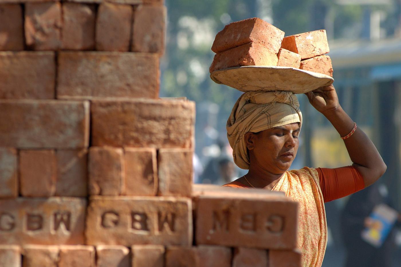 Dalit woman works at construction site