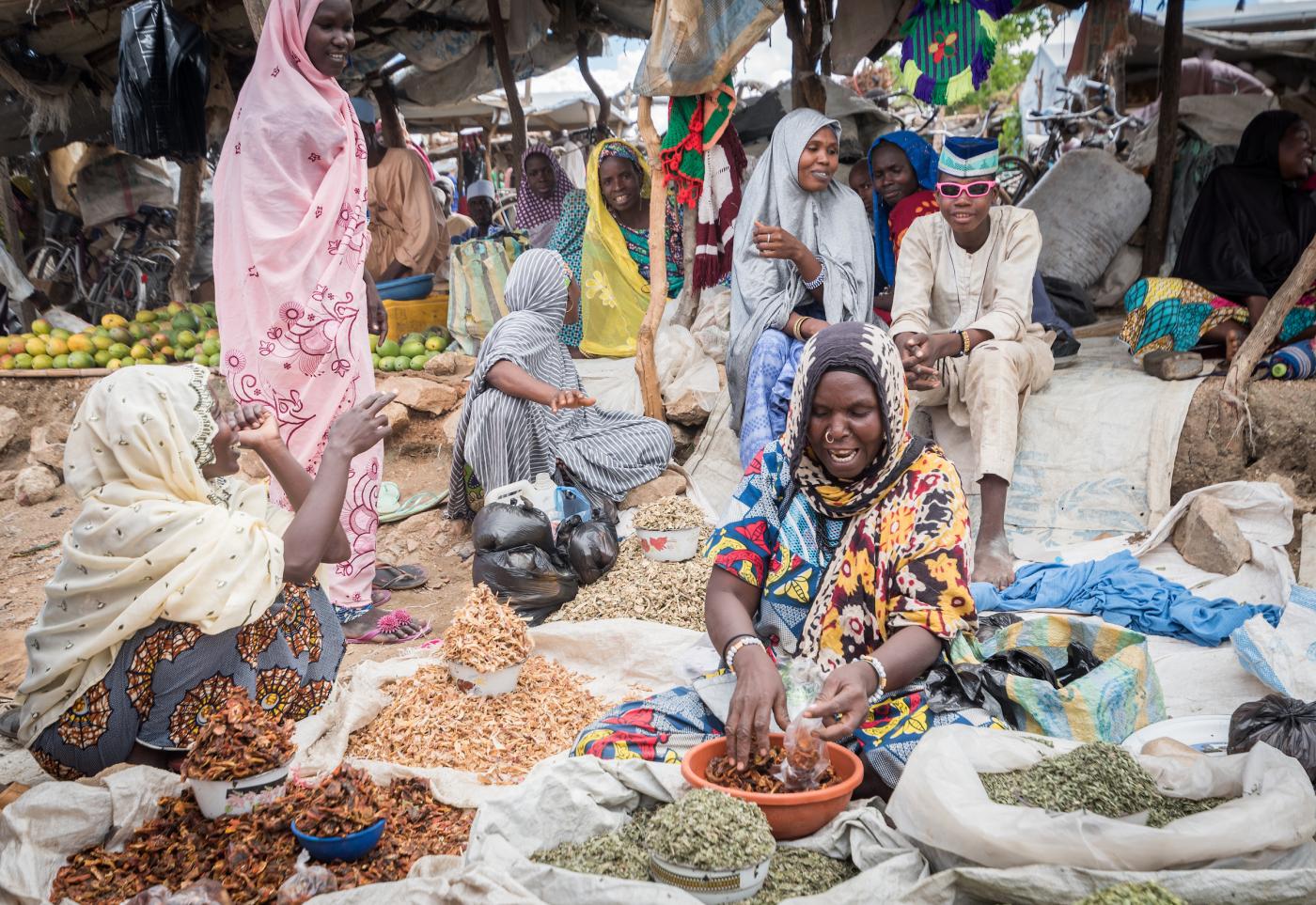 Nigerian refugees in the market