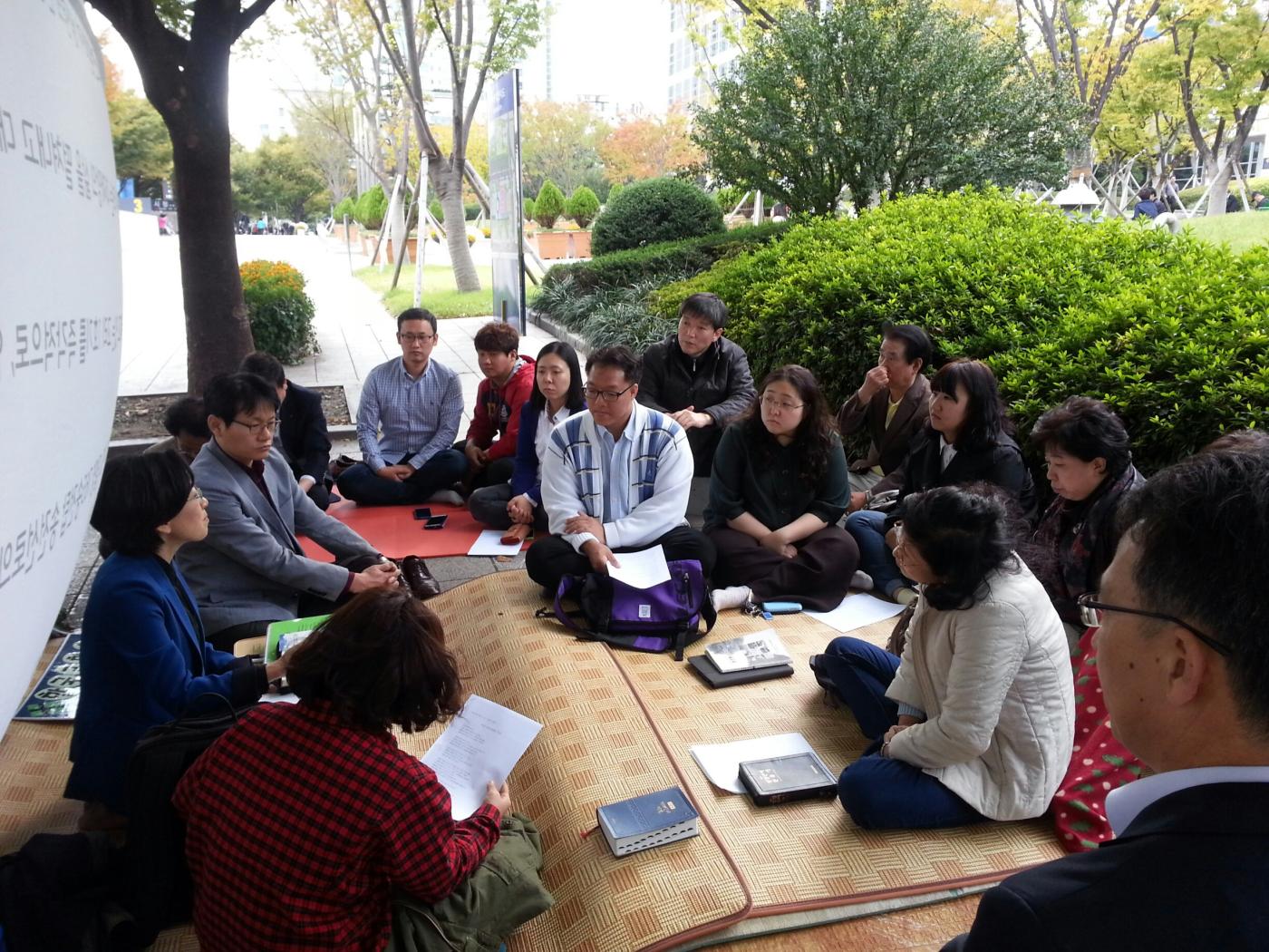 South Korean pastors and peace activist fasting and praying in downtown Busan, protesting against nuclear radiation and asking to shut down South Korea’s Kori Nuclear Power Plant. 