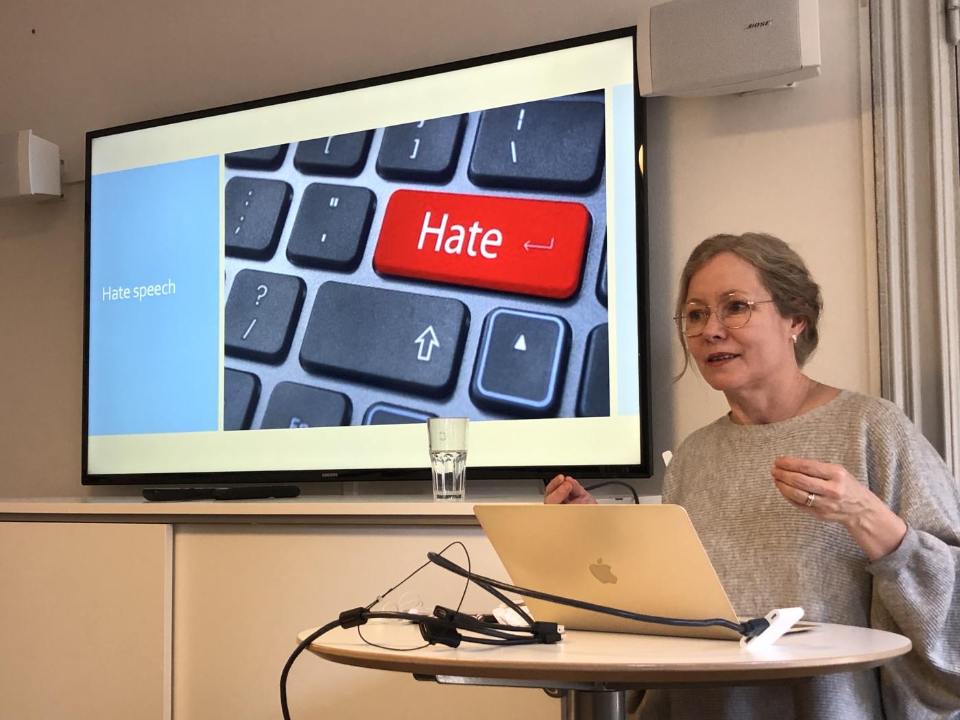 Pen Sweden’s general secretary Anna Livion Ingvarsson explains their work against hate speech. Photo: WCC/Claus Grue 
