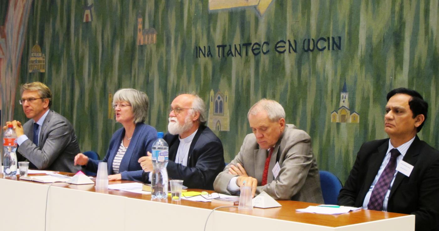 From left: Olav Fykse Tveit, Sarah Rowland, Walter Altmann, Wesley Granberg-Michaelson and Richard Howell in Geneva. 