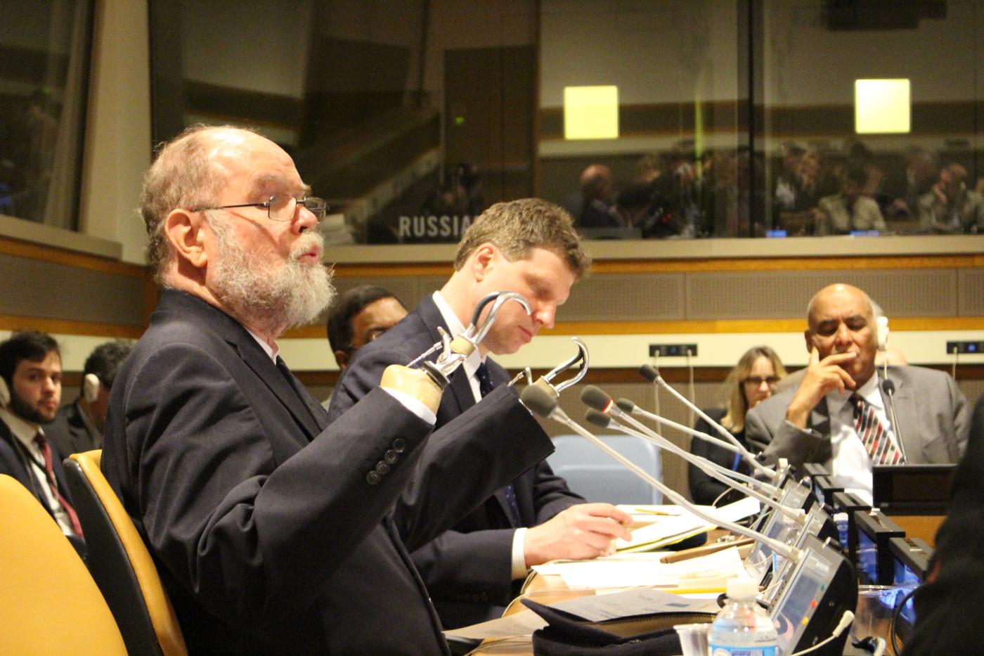 Fr. Michael Lapsley addresses the participants of the panel held at the UN headquarters in New York. ©Marcelo Schneider/WCC