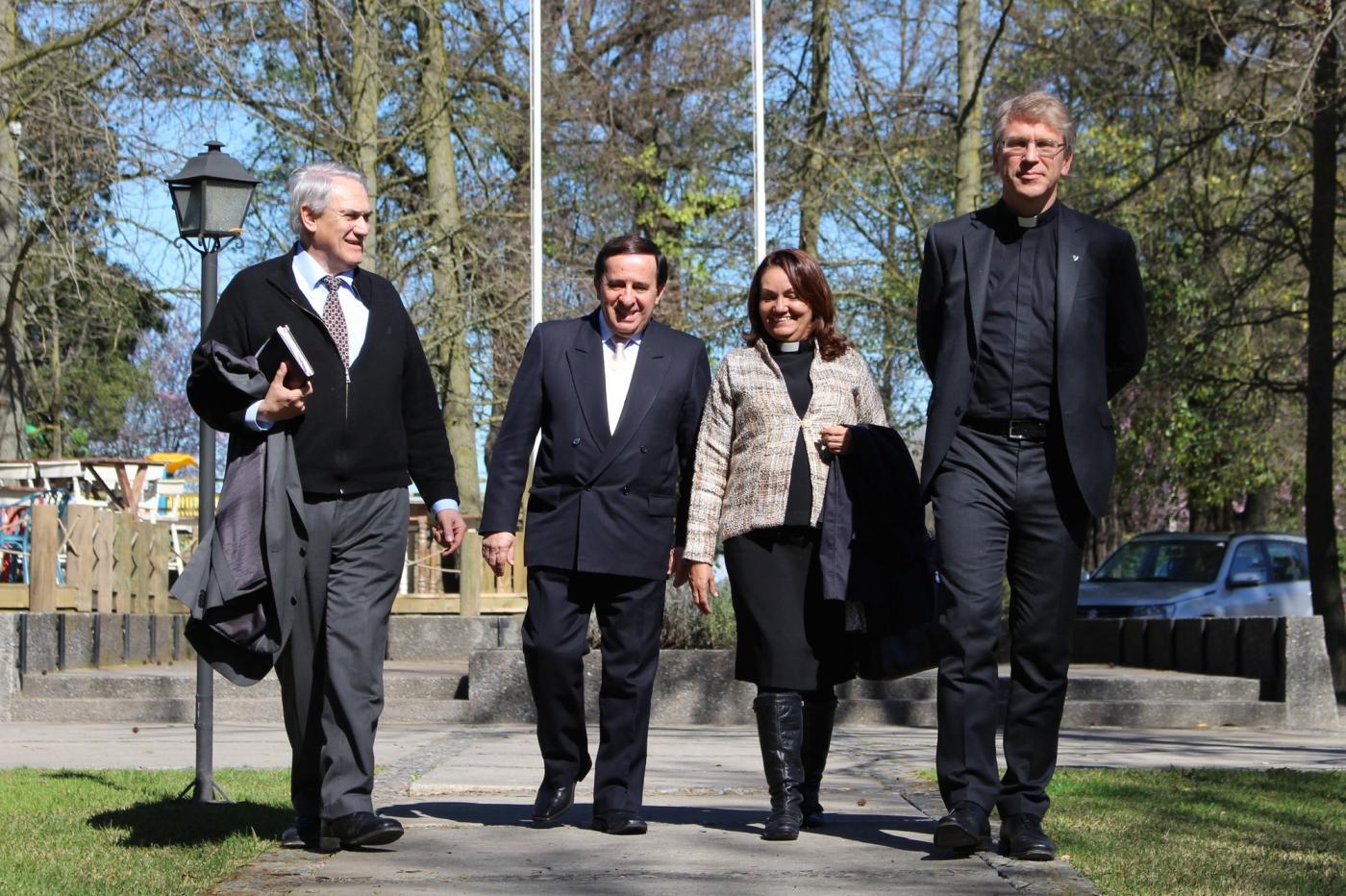 From left to right: Dr Oscar Corvalan, ecumenical officer at the Pentecostal Church of Chile, Bishop Luis Ulises Muñoz Moraga, head of the church, Rev. Gloria Ulloa and Rev. Dr Olav Fykse Tveit. © WCC/Marcelo Schneider