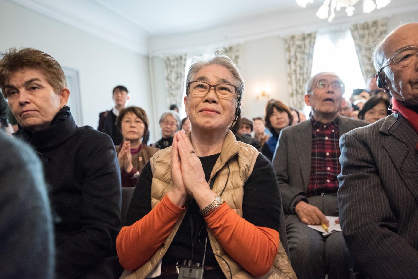 Photo by Albin Hillert/WCC: survivors from the 1945 atomic bombings, at an event in Oslo during the Nobel Prize weekend.