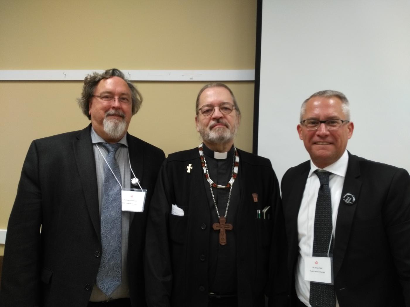 CCC general secretary Peter Noteboom, WCC North American president Bishop Mark MacDonald and Douglas Chial, WCC income manager.
