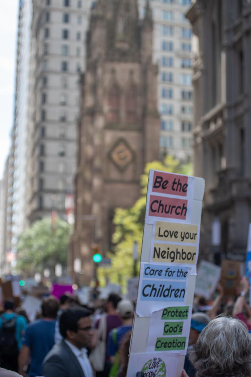 Church leaders and ecumenical organisations join tens of thousands in marching through the streets of New York City in a Climate Strike on 20 September, demanding climate justice now. Photo: Simon Chambers/ACT