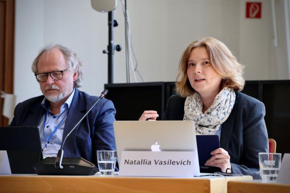 Natallia Vasilevich speaks at a conference on Human Rights in Wuppertal