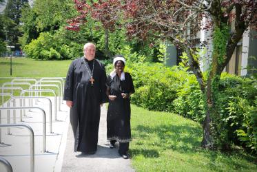 Rev. Prof. Dr Ioan Sauca and Dr Agnes Abuom outside the Ecumenical centre in Geneva