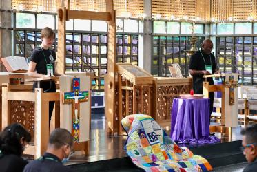 Quilt from the Global Mennonite Peace Festival in the Ecumenical Chapel