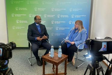 WCC general secretary Jerry Pillay being interviewed by WCC director of communication Marianne Ejdersten 
