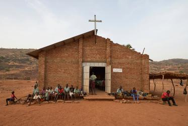 People outside the chapel in the Nuba Mountains of Sudan