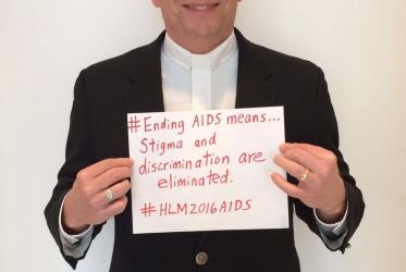Rev. Michael Schuenemeyer, saying “Ending AIDS means stigma and discrimination are eliminated.”