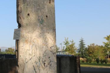 Section of the Berlin wall in the garden of the Ecumenical Centre in Geneva - a witness to the efforts of ecumenical movement to break down walls of division in the world. Photo: Ivars Kupcis/WCC
