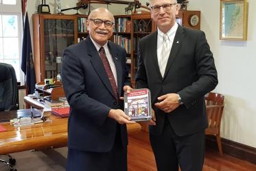The President of Fiji, His Excellency Major-General (Ret’d) Jioji Konrote receiving a gift from the WCC. Photo: James Bhagwan