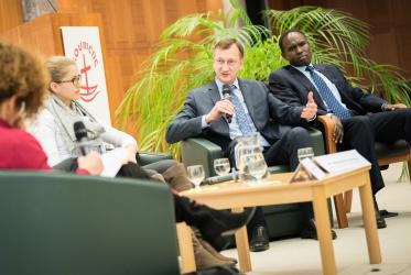 Peter Prove, director of the WCC CCIA in a panel discussion at the Ecumenical Centre during the Geneva Peace Week 2017. Photo: Albin Hillert/WCC