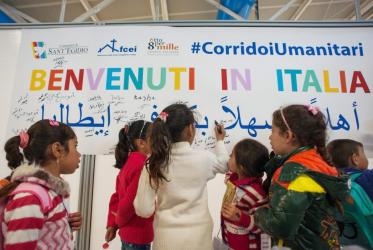 Children of Syrian refugees arriving at Rome Fiumicino Airport from Beirut, under the humanitarian corridors initiative of Sant'Egidio, Waldensian Board and Evangelical Churches in Italy. Photo: Mediterraneanhope.com