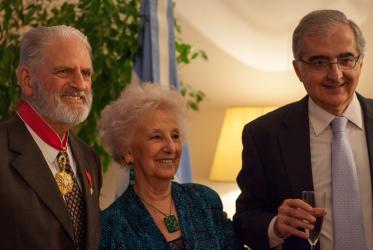 From left to right: Charles Harper, Estela Barnes de Carlotto and Ambassador Alberto D'Alotto. Photo: Miles Roston/Ethan Films 2014