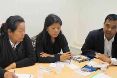 From left to right: Sobita Mangsatabam, Lheikhochin Haokip Mangvung Hechin and Nobo Urikhimbam at the Ecumenical Centre in Geneva.