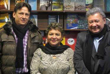 From left to right: Renzo Alexander Garcia Parra, Doris Acosta and Stanley Rodriguez at the Ecumenical Centre in Geneva. 