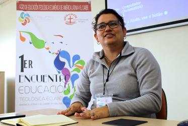 GETI 2018 participant Abigail Medina, from Puerto Rico, shares her testimony with the participants of the meeting in São Paulo. ©Marcelo Schneider/WCC