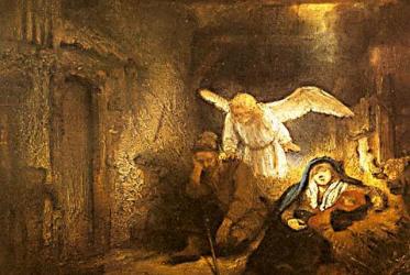 Joseph's Dream in the Stable, by Rembrandt.