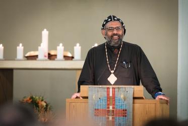 Metropolitan Nicholovos speaks at an ecumenical weekend in Uppsala, Sweden, November 2018. Photo: Albin Hillert/WCC