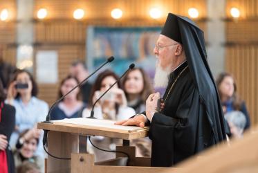 His All-Holiness Ecumenical Patriarch Bartholomew during an event at the WCC headquarters in Geneva, November 2018. Photo: Albin Hillert/WCC