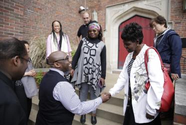 Dr Agnes Abuom greets Rev. Dr Willis Johnson in Saint Louis. ©Paul Hunt/WCC