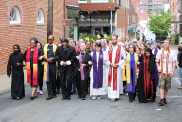On 12 August, clergy took a stand by marching in silent protest through Charlottesville. © Steven D. Martin/NCCUSA