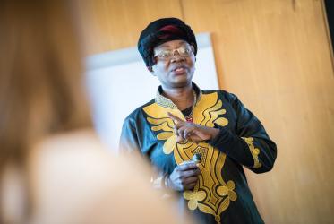 Dr Fulata Moyo leads a Bible study at the WCC, in September 2017. Photo: Albin Hillert/WCC