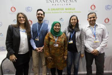 Speakers of the interfaith panel “Heart to Heart, Hand in Hand” at COP23. ©Sean Hawkey/WCC