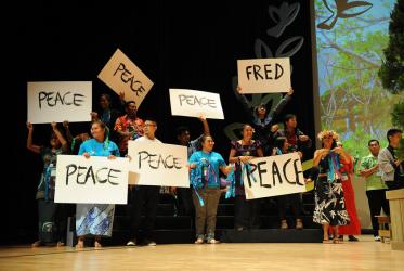 Delegates call for peace at the WCC 10th Assembly in Busan, Korea 2013. © Joanna Lindén-Montes/WCC