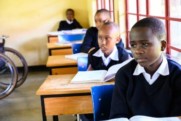 School of the Evangelical Lutheran Church of Tanzania on the campus of the Usa River Rehabilitation & Vocational Training Center near Kilimanjaro features integrated classroom of students with varied abilities. Photo: Gregg Brekke/WCC